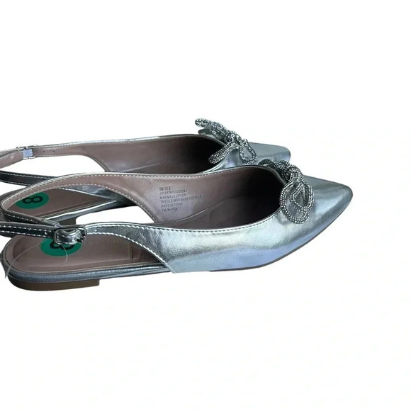 BCBGeneration Women's Kristin Silver Slingbacks Rhinestone Bow Flats Shoes 8 NEW - Picture 3 of 7